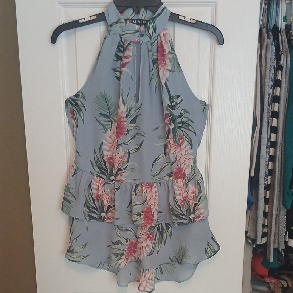 Belle Vere Blue Floral Halter Blouse Women's Small